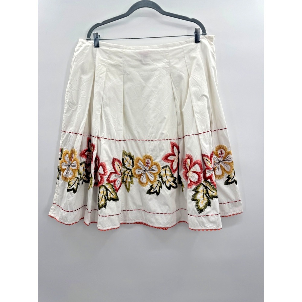 Vintage Sunny Leigh Floral Embroidered Skirt 18 W Flared Cotton Lined Resortwear